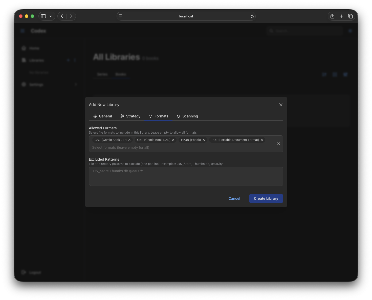 Add Library - Formats