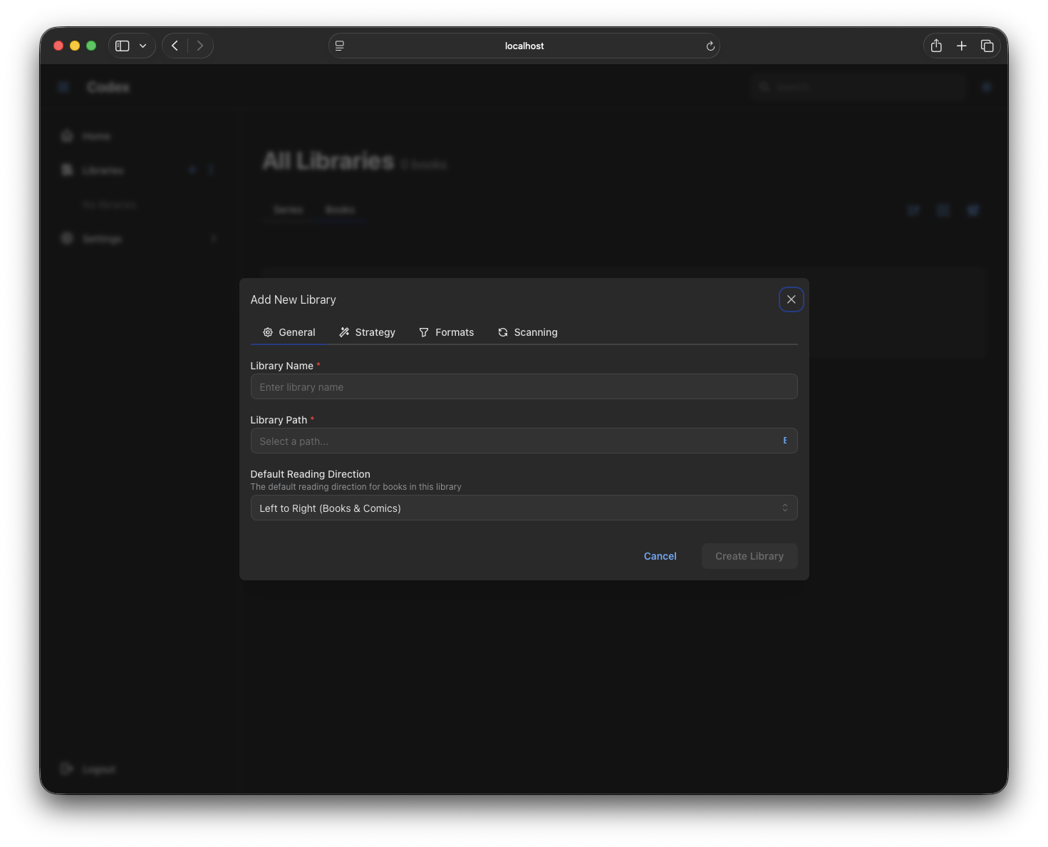 Add Library - General Settings