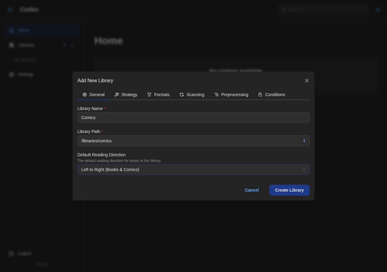 Add Library - General Settings