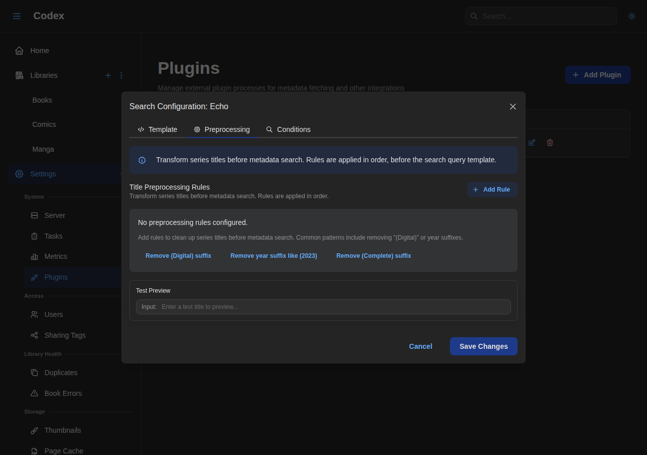 Plugin Search Preprocessing Settings