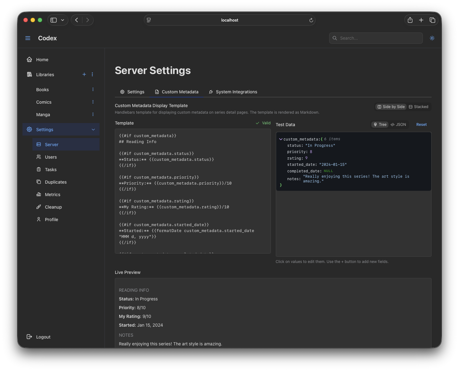 Custom Metadata Settings
