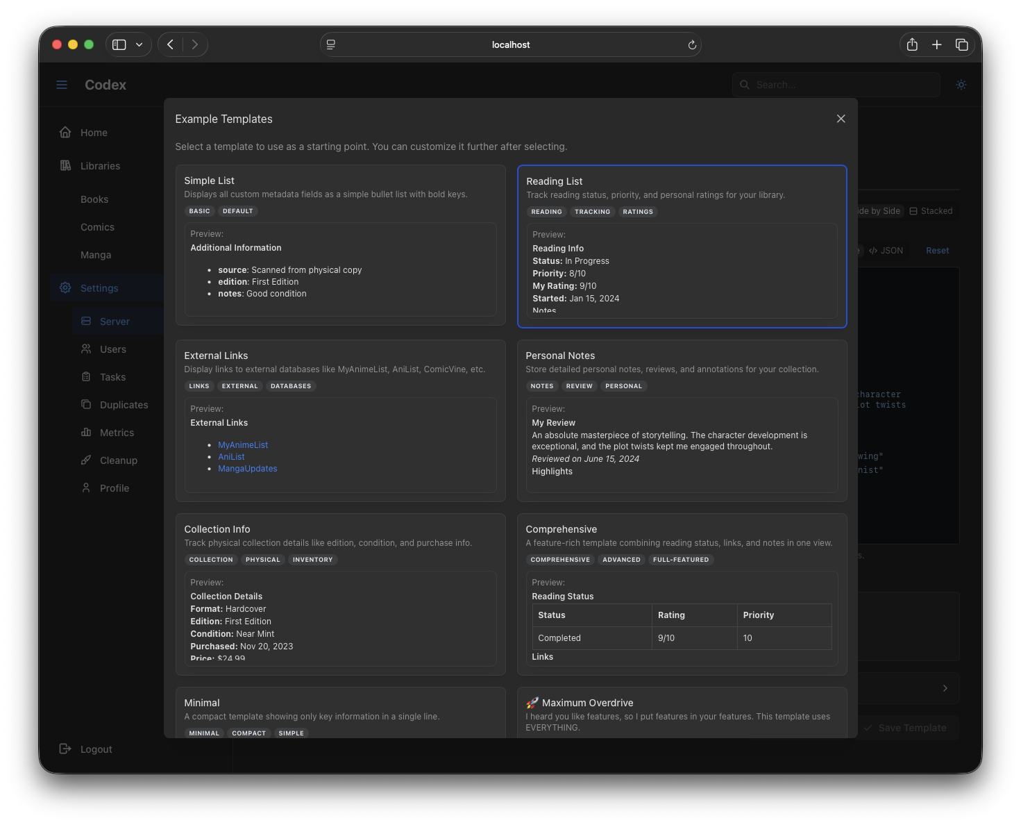 Custom Metadata Template Editor