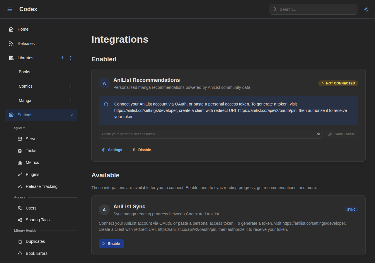 User Integrations - AniList Sync enabled